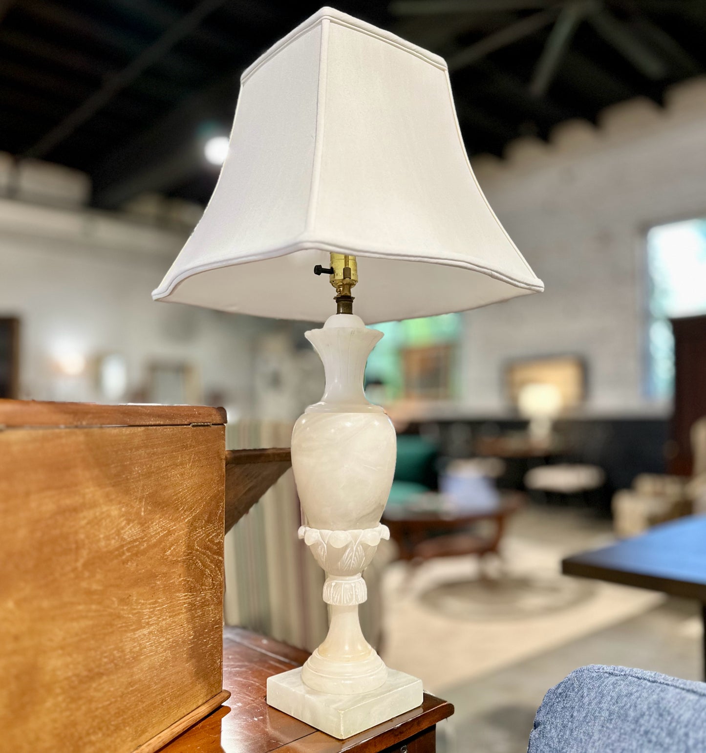 Italian White Alabaster Table Lamp, 31.5" H x 19" Dia