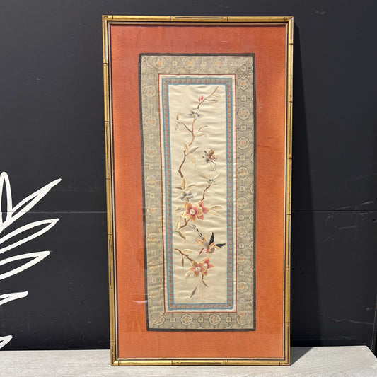 Chinese Silk Embroidered Panel, 16"W x 30"H x .75"D