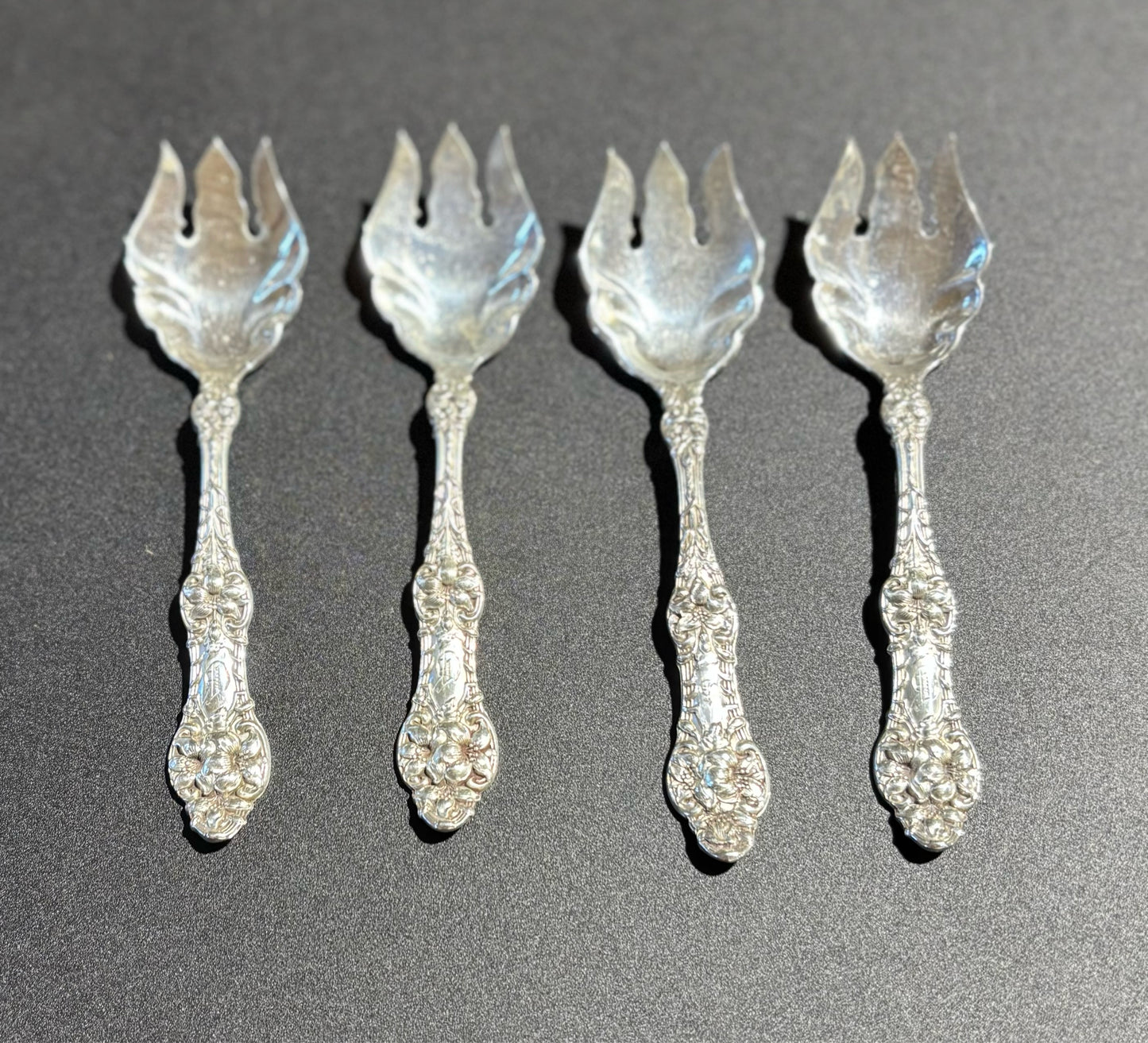 SET 4 Old Orange Blossom Sterling Ice Cream Forks 5" L x 1.25" W
