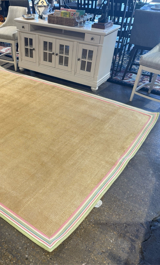 Pastel bound sisal rug, cleaned, but AS IS, 9'11" x 7'10"