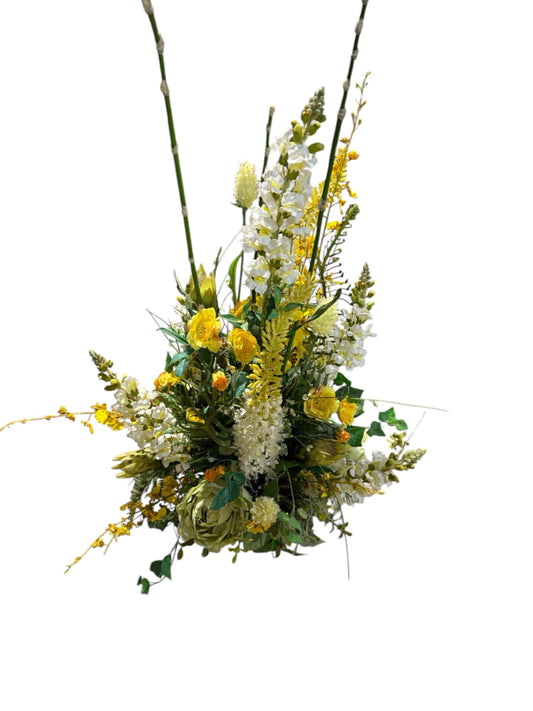 Faux floral arrangement, green/yellow, 36"H