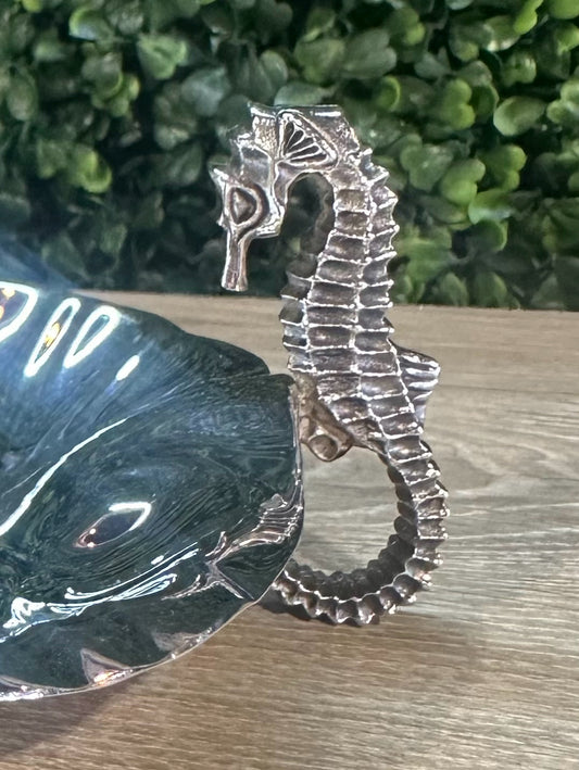 Reed & Barton Silver Shell Candy Dish w/ Sea Horse, 6.5" L x 5.5" W x 3" H