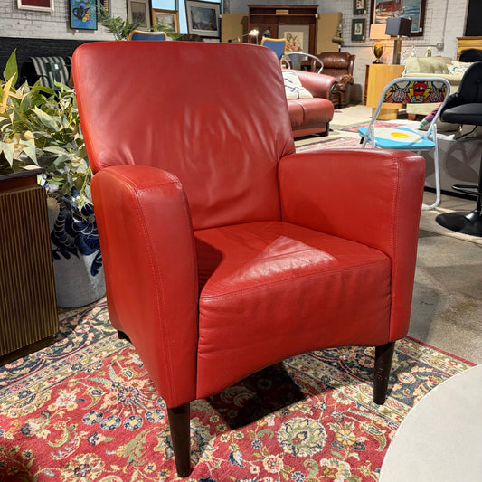 Contemporary Red Leather Armchair, 28.5"W x 31"D x 36"H