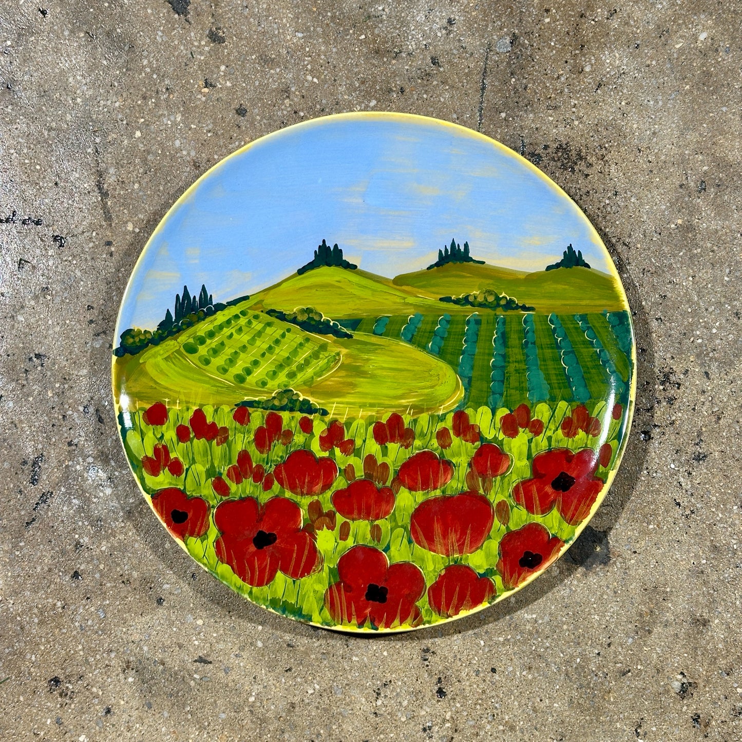 Vietri Ceramic Serving Plate, Hand Painted Field w/ Red Poppies, 16" Dia
