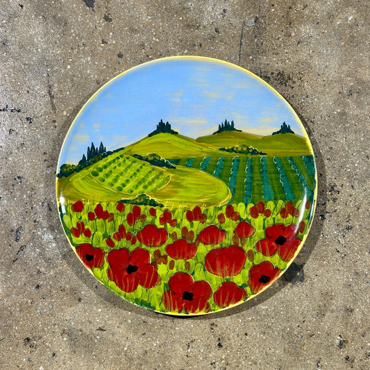 Vietri Ceramic Serving Plate, Hand Painted Field w/ Red Poppies, 16" Dia