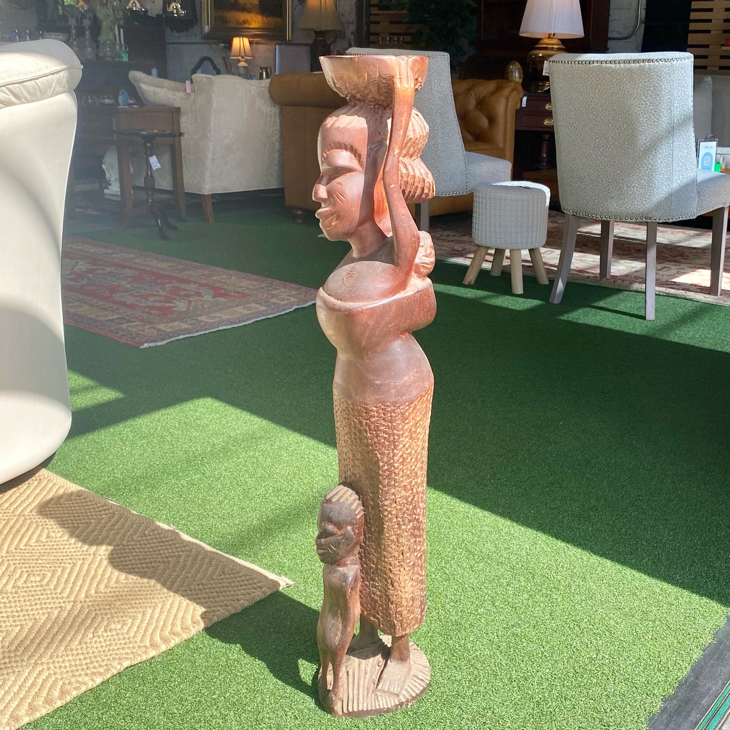 Hand Carved African Statue, 32"H x 6"W x 6.75"D