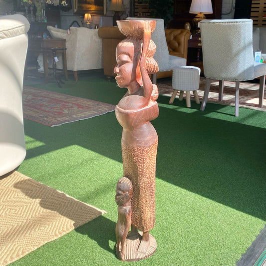 Hand Carved African Statue, 32"H x 6"W x 6.75"D