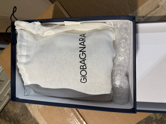 NIB Giobagnara ice bucket, chrome/calfskin, 6.5"W x 6.5"D x 7.5"H