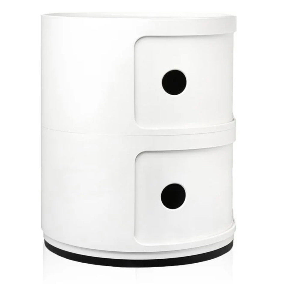 Kartell Componibili 2-Door Round Storage Unit, White Glossy, 12.6 Dia x 15.75" H