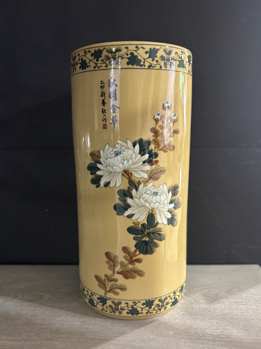 Umbrella Stand, yellow, chrysanthemum, 10" D x 21" H