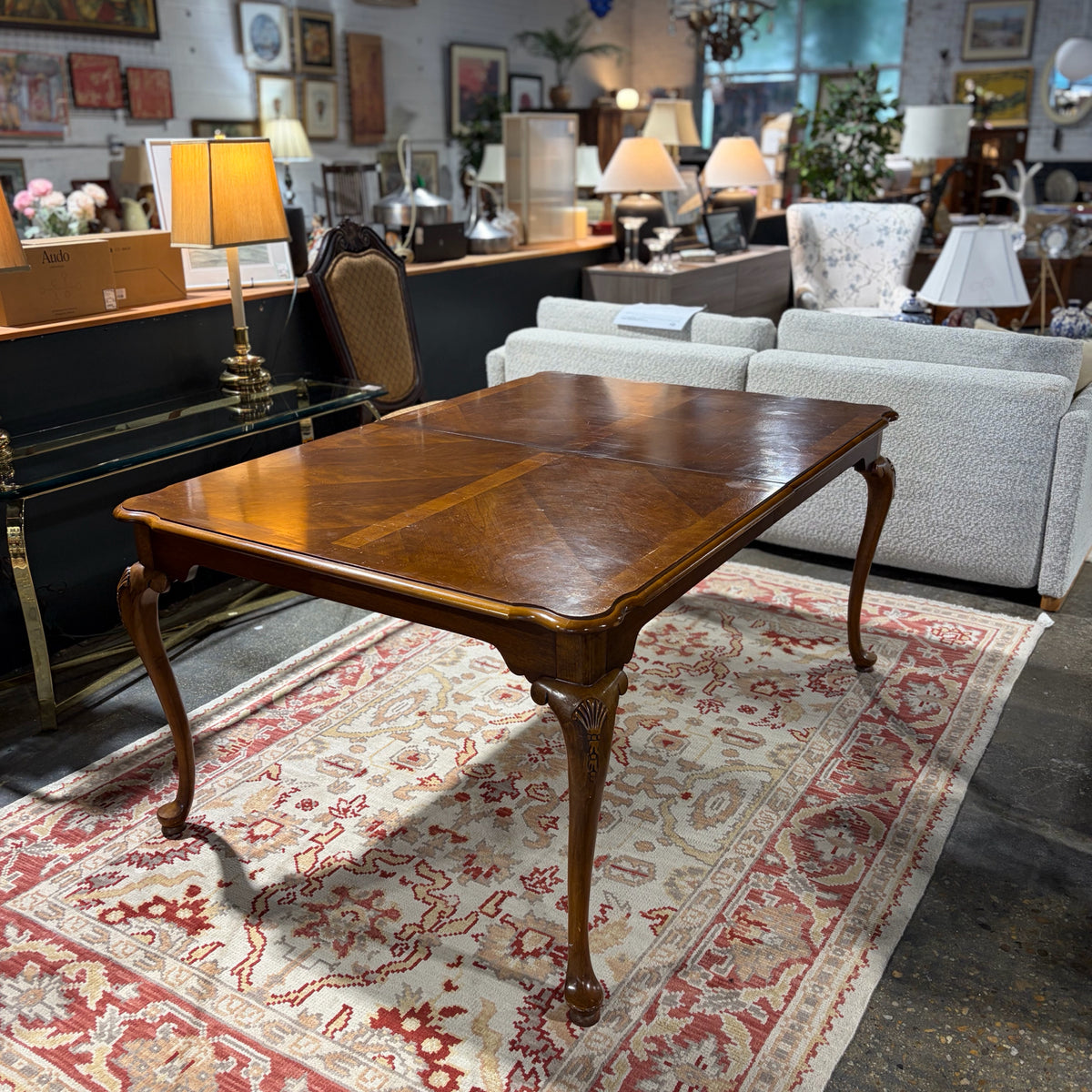 Queen Anne Style Dining Table (No Leaf / As Is) 43"D x 64"W x 30"H