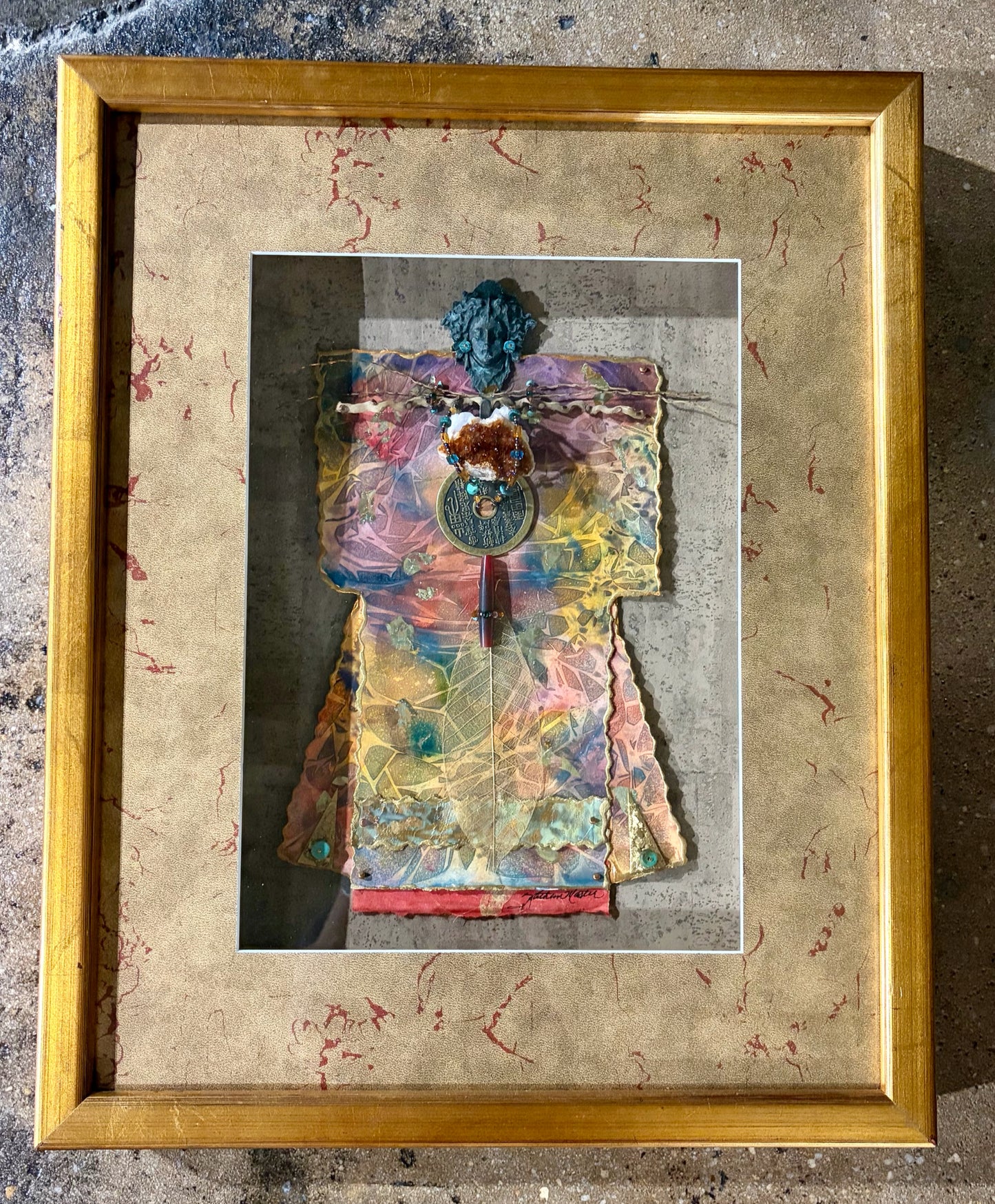 Mixed Media Kimono Signed, 17.5"W x 21.5"H x 2"D