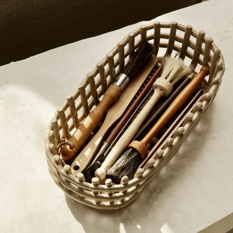 Ceramic Oval Basket, Cashmere, 11.8"W x 5.9"D x 3.3"H