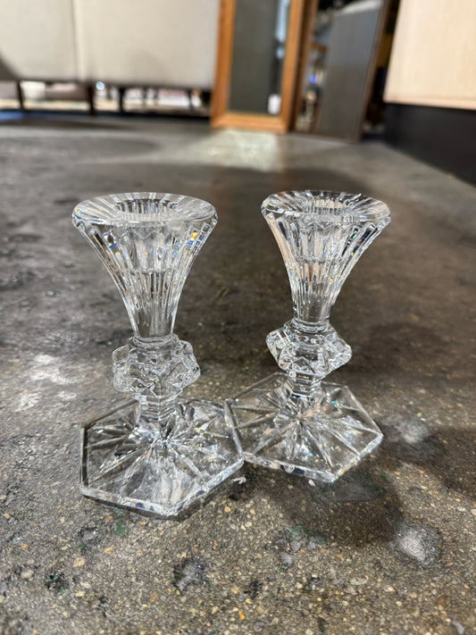 PAIR of Waterford crystal Chatham candlesticks, 3"W x  3"D x 5"H