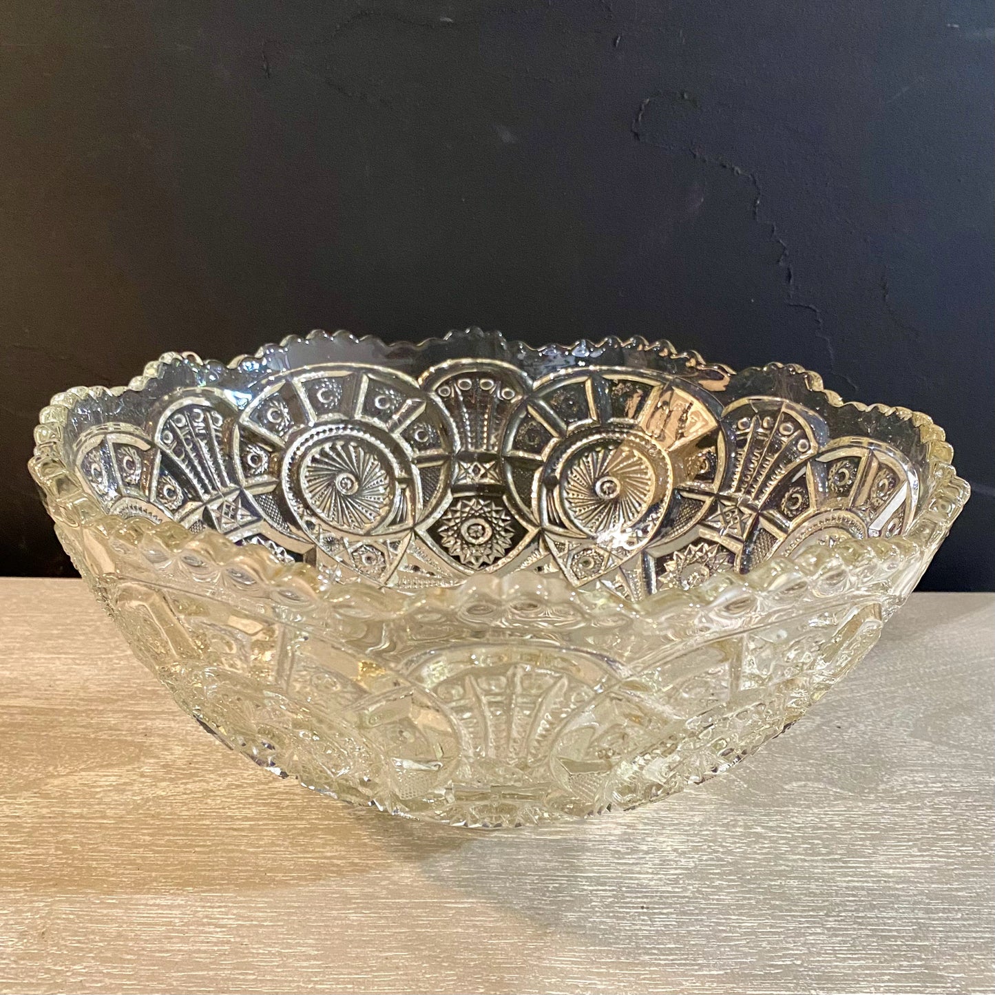 Vintage Pressed Glass Punch Bowl, 12.25"Dia x 10.25"H