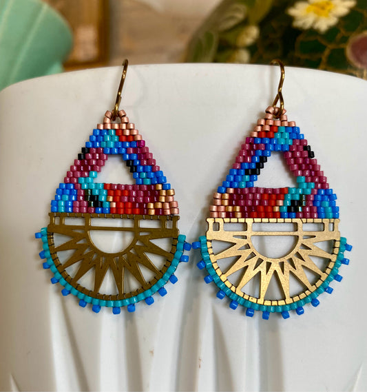 Bead & Brass Earrings, Sunset Multi, Carrie Price Wearable Art