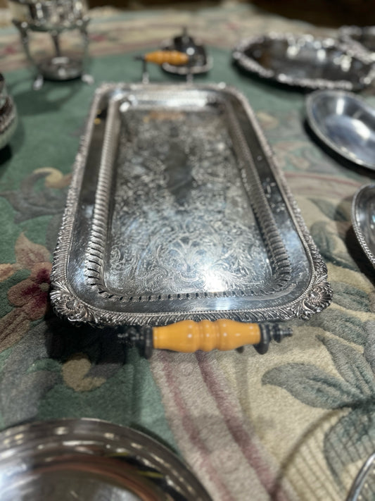 Etched Silver Platter,C.S.C, 26"L x 11.5"W x 2.5"H