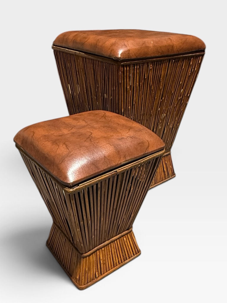 VTG pencil-reed rattan/bamboo storage nesting tables, 15"W x 15"D x 21"H