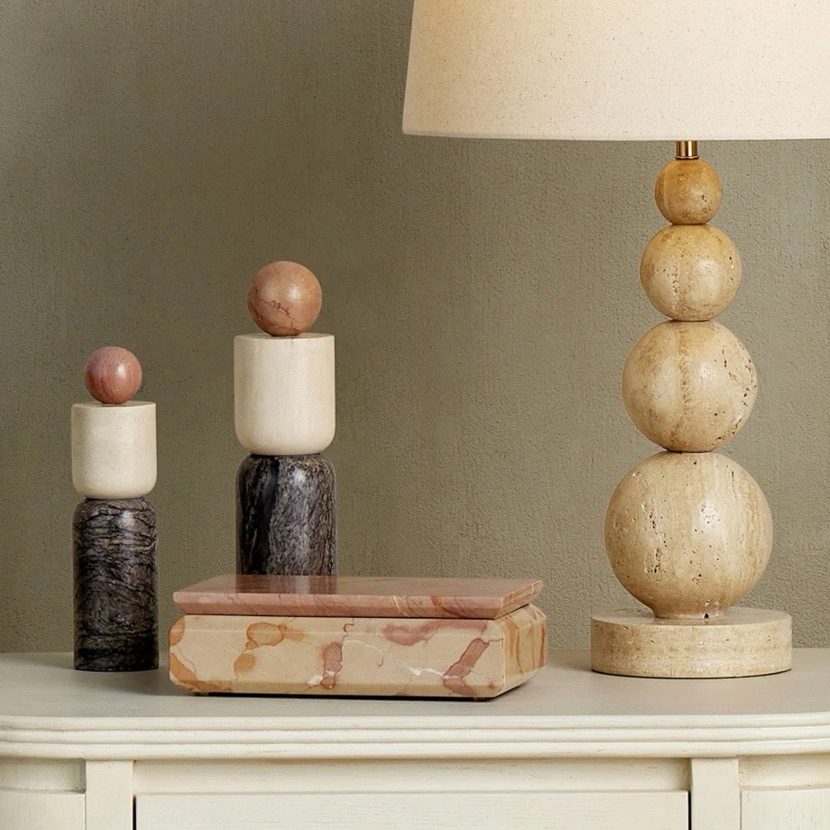 Moreno Marble Object (Set of 2), Large: 3 in Dia x 12 in H