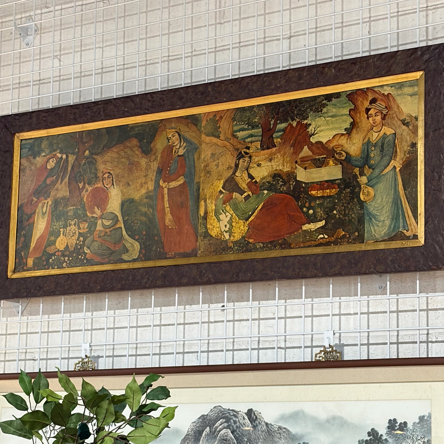 Lacquered Wood Panel, Persian Scene, 54"W x 21.5"H x 1"D
