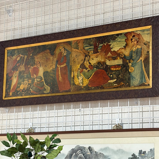 Lacquered Wood Panel, Persian Scene, 54"W x 21.5"H x 1"D