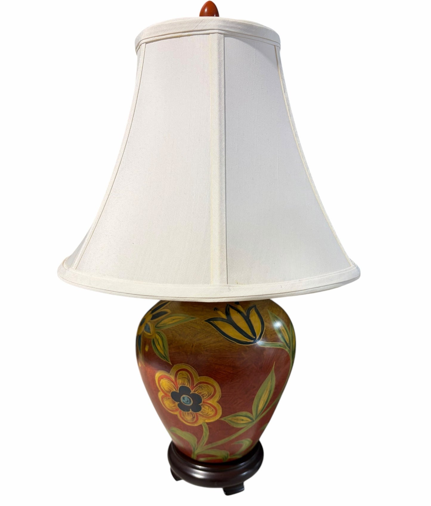 Hand Painted Floral Red Lamp, 21"H