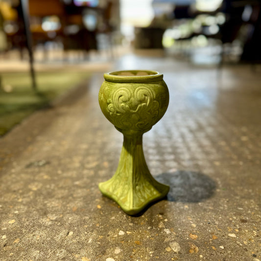 Ceramichrome 1974 Art Nouveau Chalice, Green Studio Art Pottery, 4" Dia x 9" H