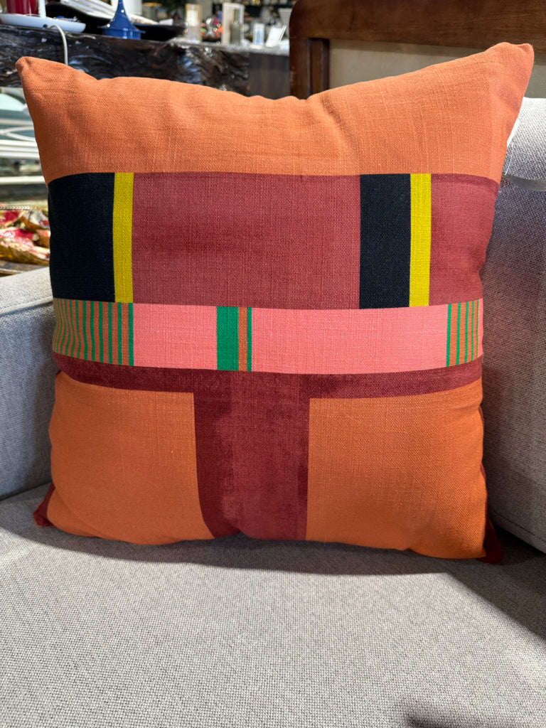 Sunday Citizen Patchwork Throw Pillow, orange/green, 20"W x 20"D