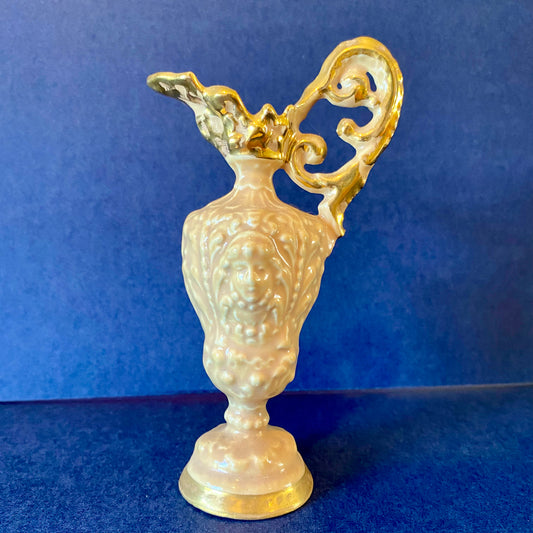 Vintage Goldra E. Palestine Ewer, Beige w/ Gold Trim, 5.5" H x 3" W x 2.25" D