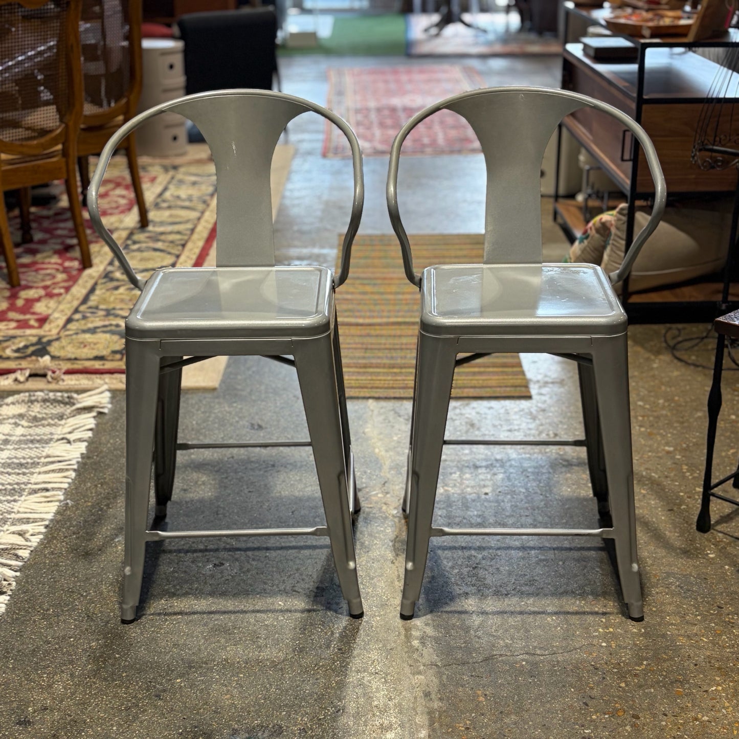 Pair Tabouret Metal Counter Height Bar Stools, 18"D x 38"H x 20"W