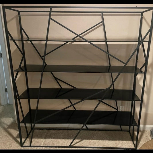 Modern Black Metal Display Bookcase, 63"W x 16"D x 71"H