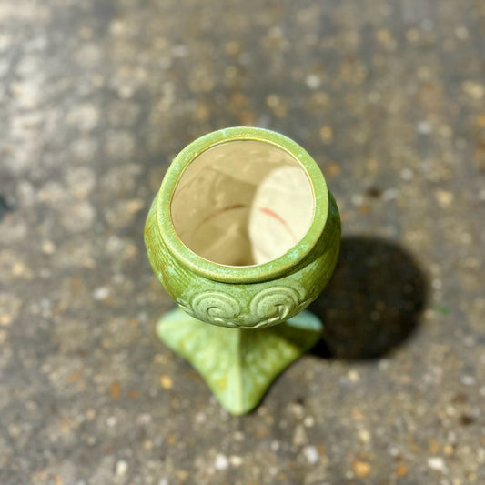 Ceramichrome 1974 Art Nouveau Chalice, Green Studio Art Pottery, 4" Dia x 9" H