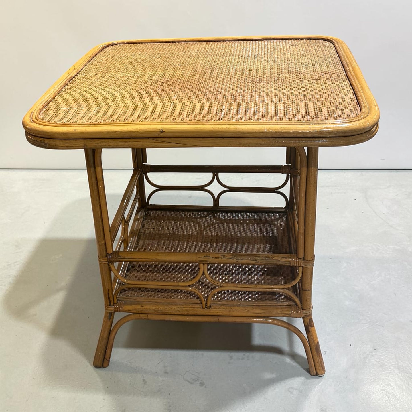 VTG Rattan & Cane Game Table, 32"W x 32"D x 30.25"H