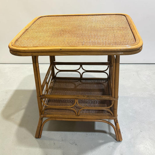 VTG Rattan & Cane Game Table, 32"W x 32"D x 30.25"H