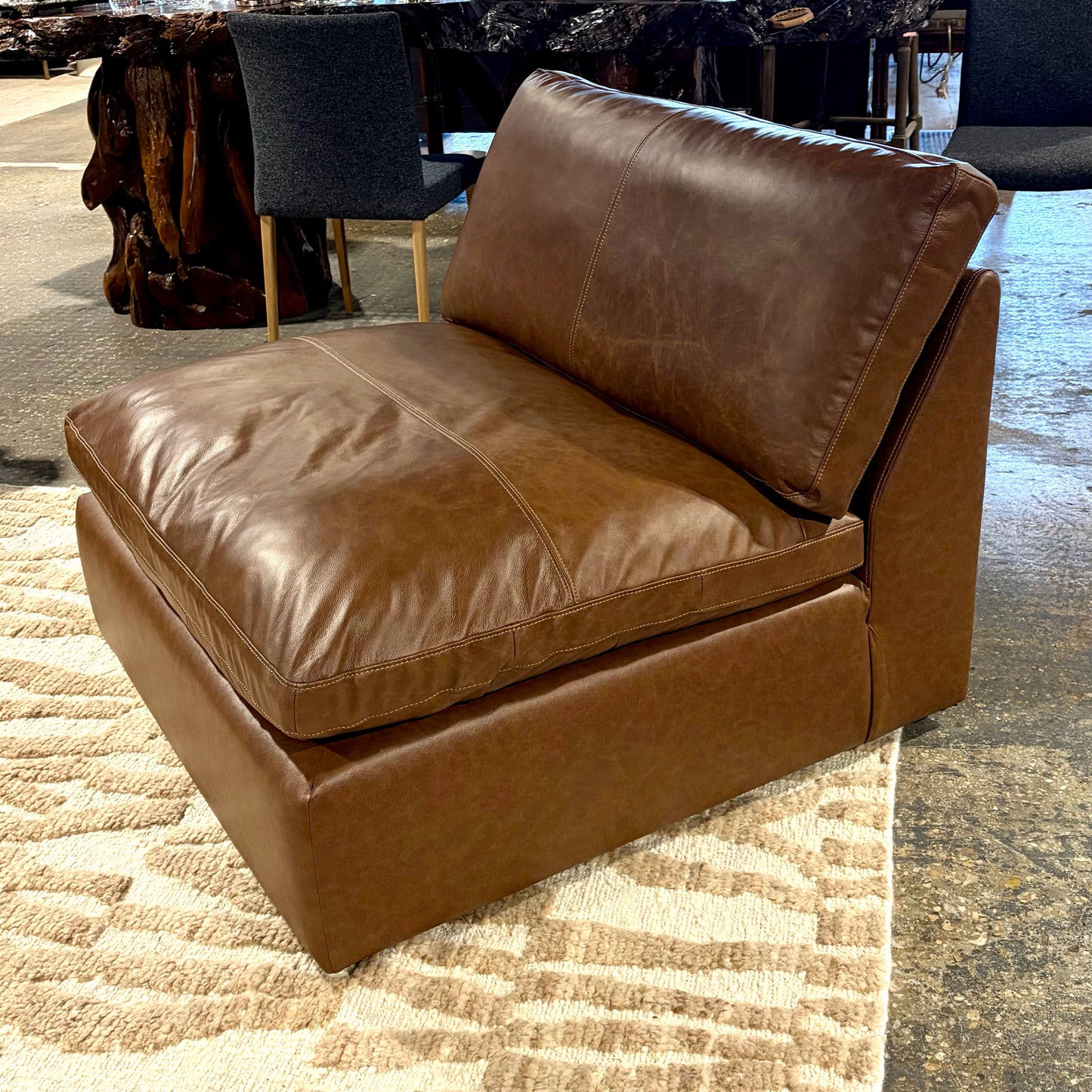 Armless Leather Chair, Caramel, 40"W x 41"D x 36"H