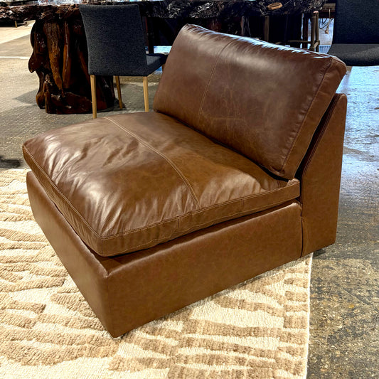 Armless Leather Chair, Caramel, 40"W x 41"D x 36"H