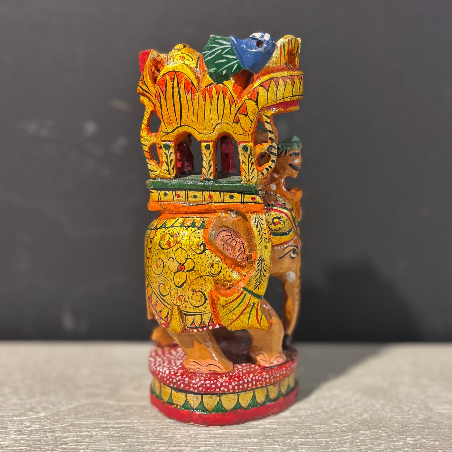 Wooden Painted Elephant 3" L x 2" W x 6.25" H