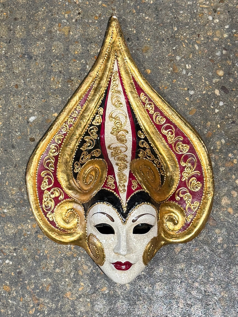 Venetian tear drop/red lips mask, 22"L x 15"W x 4"D
