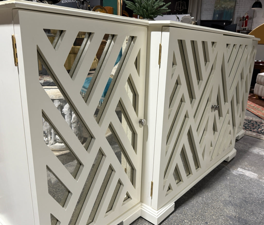 Chelsea House sideboard, ivory w/mirrored doors, 81"W x 21"D x 36"H