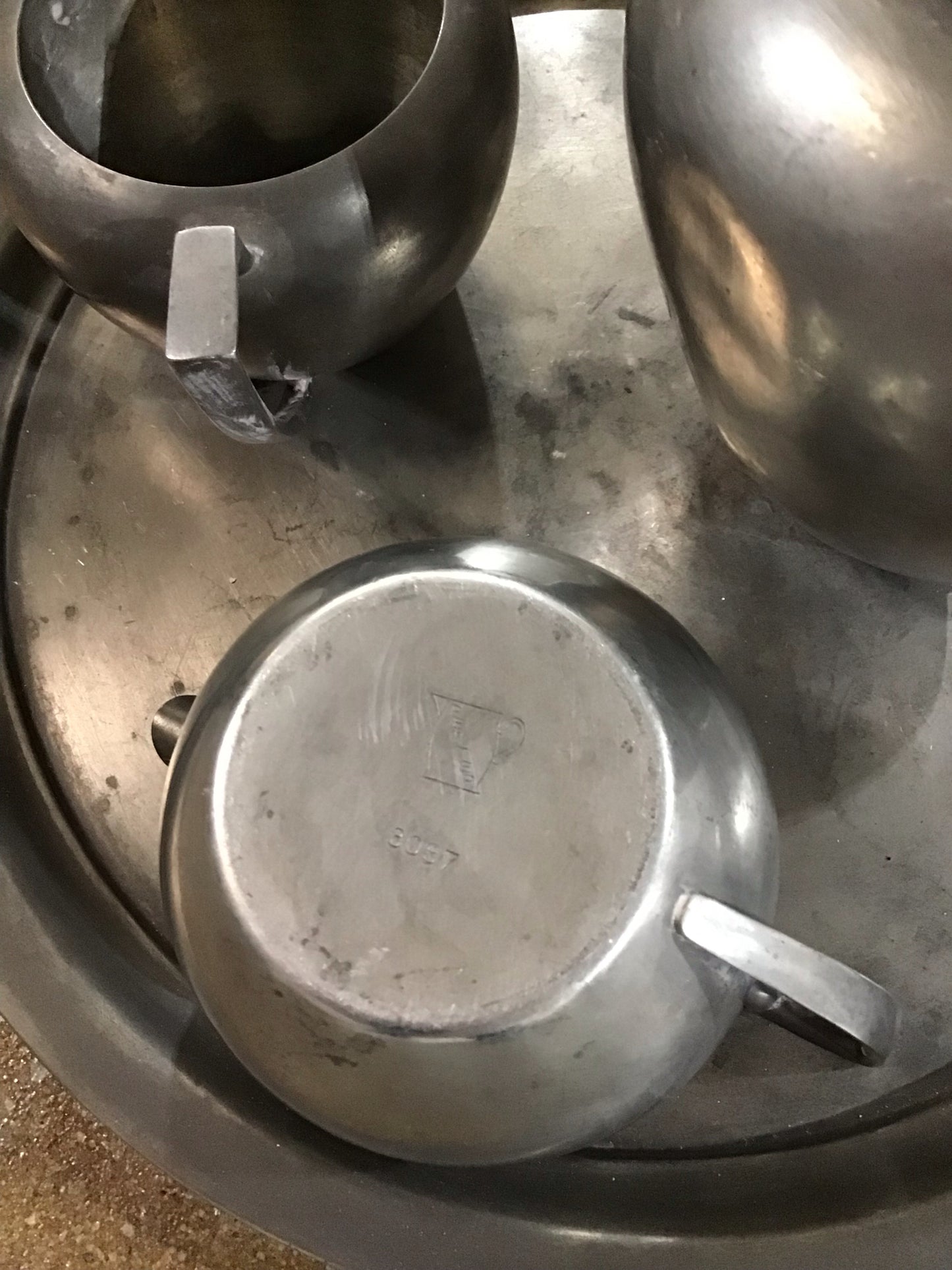 Vintage Pewter Tea Set 12" Diameter, Pot 6" H