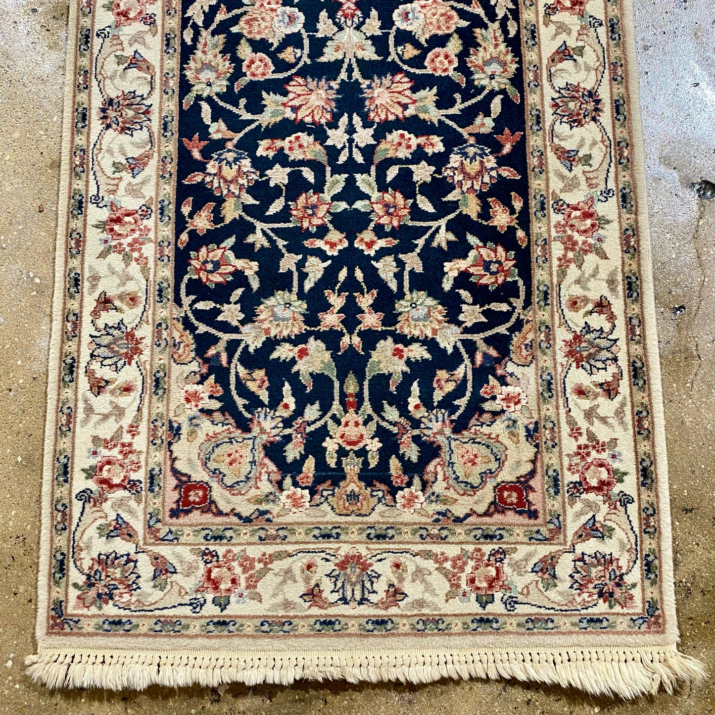 Hunter Green & Cream Runner Wool Hand Knotted 10'L x 2' 4"W