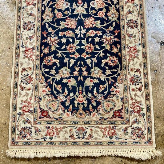 Hunter Green & Cream Runner Wool Hand Knotted 10'L x 2' 4"W