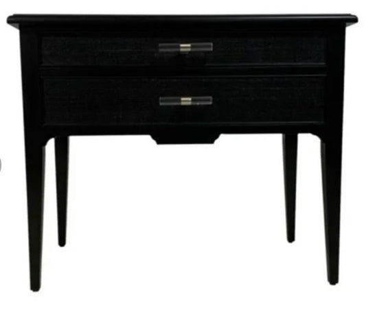 Chelsea House Georgian Lowboy, grasscloth/lucite pulls, 34.5"W x 20"D x 28.5"H