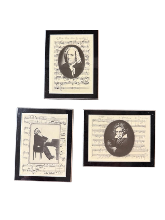 Vintage (1930s) SET of 3 Pyraglass composer portraits, 5"x 3.75"