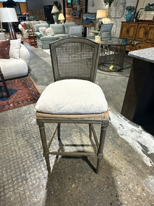 Furniture Classics cane back, linen stool, 20"W x 19"D x 44"H