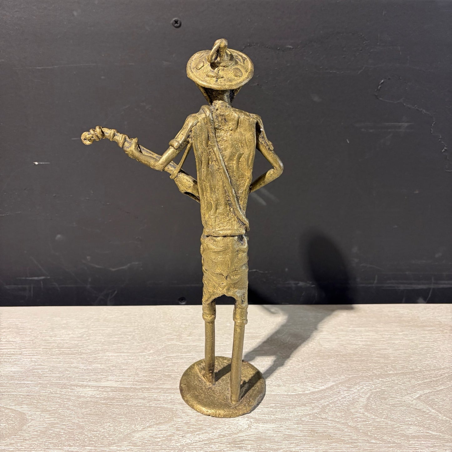 Vintage Bronze Musician Sculpture, 11"H x 6.5"W x 3"D