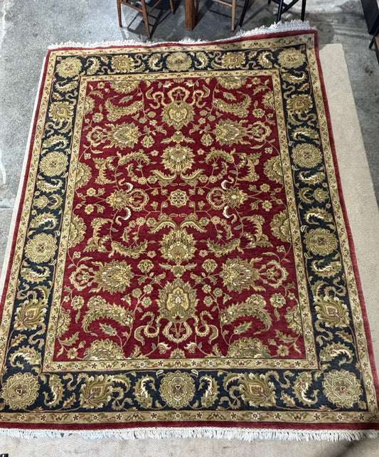 VTG Hand-knotted Wool Rug, Red/Navy/Gold, 7'9"W x 9'9"L x 1"H