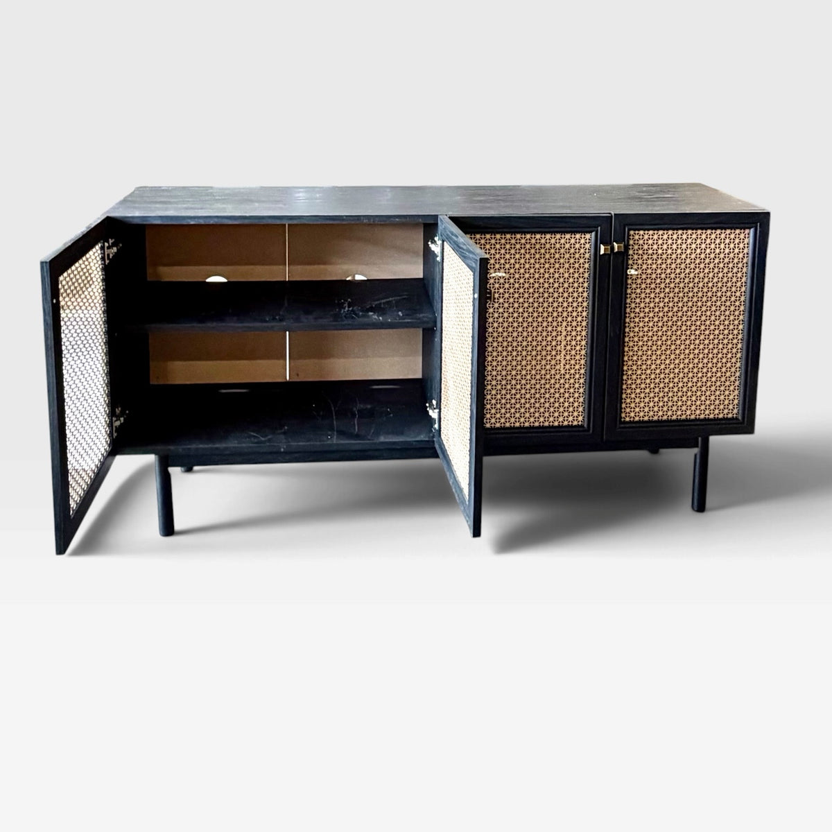 Entertainment Cabinet w/4 Doors & 2 Adj Shelves, 63"W x 32"H x 16.5D