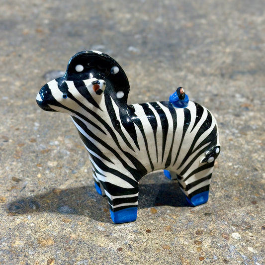 Whimsical Zebra W/ Bird Figurine, 5.5" L x 2" W x 5" H