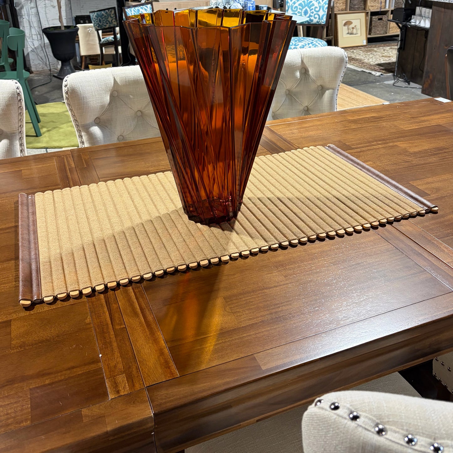 Woven Wood & Leather Table Runner/Mat, 36"L x 18"W